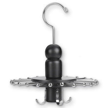 Load image into Gallery viewer, Launch Innovative Products Neil Rotating 8 Belt and 24 Tie Wooden Clothes Hanger - Black Wood - Spinning Closet Organizer for Holding Ties and Belts
