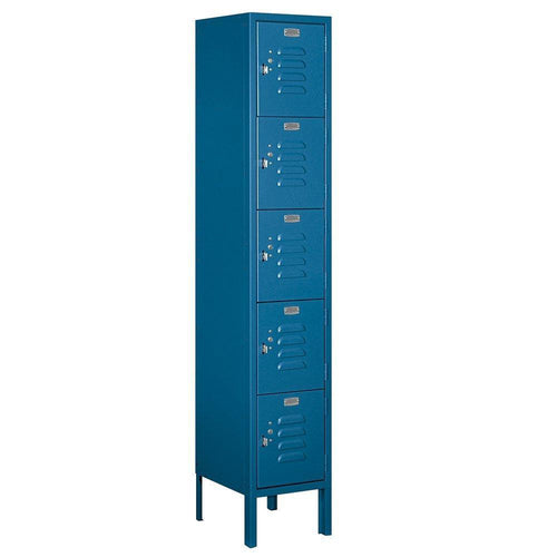 Organize with salsbury industries assembled 5 tier box style standard metal locker with one wide storage unit 5 feet high by 12 inch deep blue