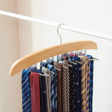 Load image into Gallery viewer, SunTrade Wooden Tie Hanger,24 Tie Organizer Rack Hanger Holder Hook (Beige, 24 Hooks)