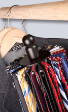 Load image into Gallery viewer, Launch Innovative Products Neil Rotating 8 Belt and 24 Tie Wooden Clothes Hanger - Black Wood - Spinning Closet Organizer for Holding Ties and Belts