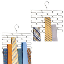 Load image into Gallery viewer, mDesign Metal Closet Over Rod Hanging Clothing and Accessory Organizer for Scarves, Wraps, Tights, Ties - Snag Free Design - 23 Sections, Modern Geometric Wire Design - 2 Pack - Chrome