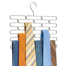 Load image into Gallery viewer, mDesign Metal Closet Over Rod Hanging Clothing and Accessory Organizer for Scarves, Wraps, Tights, Ties - Snag Free Design - 23 Sections, Modern Geometric Wire Design - 2 Pack - Chrome