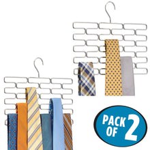 Load image into Gallery viewer, mDesign Metal Closet Over Rod Hanging Clothing and Accessory Organizer for Scarves, Wraps, Tights, Ties - Snag Free Design - 23 Sections, Modern Geometric Wire Design - 2 Pack - Chrome