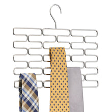 Load image into Gallery viewer, mDesign Metal Closet Over Rod Hanging Clothing and Accessory Organizer for Scarves, Wraps, Tights, Ties - Snag Free Design - 23 Sections, Modern Geometric Wire Design - 2 Pack - Chrome