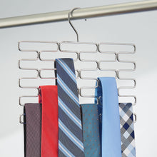 Load image into Gallery viewer, mDesign Metal Closet Over Rod Hanging Clothing and Accessory Organizer for Scarves, Wraps, Tights, Ties - Snag Free Design - 23 Sections, Modern Geometric Wire Design - 2 Pack - Chrome