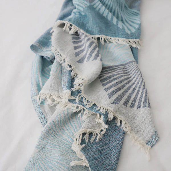 Cerulean Fan Motif Turkish Towel & Throw