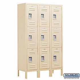 On amazon salsbury industries assembled 3 tier extra wide standard metal locker with three wide storage units 6 feet high by 18 inch deep tan