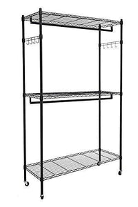 Explore modrine double rod garment rack 3 tiers heavy duty hanging closet with lockable rolling wheels 2 side hooks and 2 clothes rods black