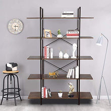 Load image into Gallery viewer, Results cocoarm 5 tier vintage industrial rustic bookshelf wall mountable bookcase in wood and metal ladder shelf for living room or office organizer storage bookshelf