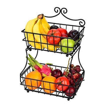 Load image into Gallery viewer, Save on linkfu 2 tier fruit bread basket removable screwless metal storage basket rack for snack bread fruit vegetables counter table kitchen and home black