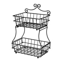 Load image into Gallery viewer, Related linkfu 2 tier fruit bread basket removable screwless metal storage basket rack for snack bread fruit vegetables counter table kitchen and home black