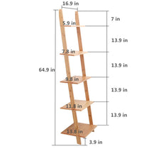 Load image into Gallery viewer, Related exilot natural bamboo ladder shelf 5 tier wall leaning bookshelf ladder bookcase storage display shelves for living room kitchen office multi functional plant flower stand shelf