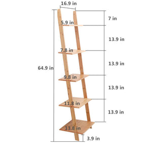 Related exilot natural bamboo ladder shelf 5 tier wall leaning bookshelf ladder bookcase storage display shelves for living room kitchen office multi functional plant flower stand shelf