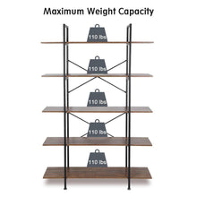 Load image into Gallery viewer, Products cocoarm 5 tier vintage industrial rustic bookshelf wall mountable bookcase in wood and metal ladder shelf for living room or office organizer storage bookshelf