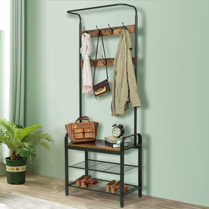 Storage organizer kingso industrial coat rack hall tree entryway coat shoe rack 3 tier shoe bench 7 hooks wood look accent furniture with stable metal frame easy assembly
