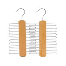 Load image into Gallery viewer, JS HANGER Multifunctional Accessories Hangers for Ties and Belts Natural Beech Wood Close End Teeth Anti-slip Hold up to 20 pcs (2-Pack)