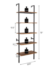 Load image into Gallery viewer, Shop ironck industrial ladder shelf bookcase 5 tier wood shelves wall mounted stable expand space bookshelf retro wall decor furniture for living room kitchen bar storage