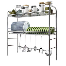 Load image into Gallery viewer, New dish rack over sink stainless steel 2 tier dish drying rack with drain board kitchen shelves free standing rack 5 size 93cm 28cm 81m