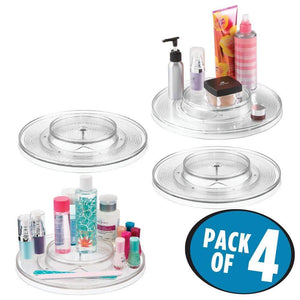 Try mdesign spinning 2 tier lazy susan turntable storage tray rotating organizer for bathroom vanity counter tops dressing tables makeup stations dressers 11 5 round 4 pack clear