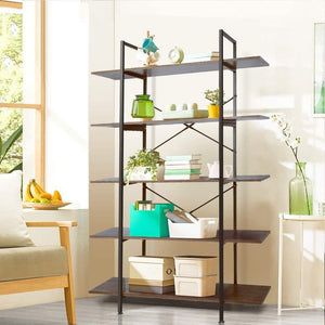Organize with cocoarm 5 tier vintage industrial rustic bookshelf wall mountable bookcase in wood and metal ladder shelf for living room or office organizer storage bookshelf