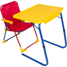 Load image into Gallery viewer, Amazon best table mate 4 kids folding desk and chair set for eating art activities for toddlers and children with portable carry case red blue yellow