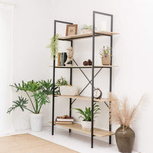 Load image into Gallery viewer, Save c hopetree open bookcase bookshelf large storage ladder shelf vintage industrial plant display stand rack home office furniture black metal frame 4 tier open