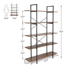 Load image into Gallery viewer, Purchase cocoarm 5 tier vintage industrial rustic bookshelf wall mountable bookcase in wood and metal ladder shelf for living room or office organizer storage bookshelf