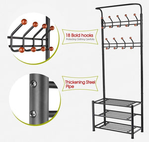 Buy now finefurniture entryway coat and shoe rack with 18 hooks and 3 tier shelves fashion garment rack bag clothes umbrella and hat rack with hanger bar