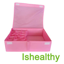Load image into Gallery viewer, Get ishealthy underwear drawer storage organizer with cover oxford fabric 2 in 1 washable and foldable storage box closet divider for bras socks ties scarves and handkerchiefs pink