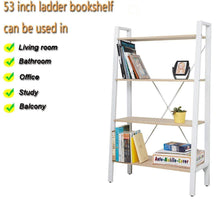 Load image into Gallery viewer, Results dporticus 2 set 4 tier modern ladder bookshelf free standing open bookcase storage shelf units display stand oak white 31 4 l x13 w x52 5 h