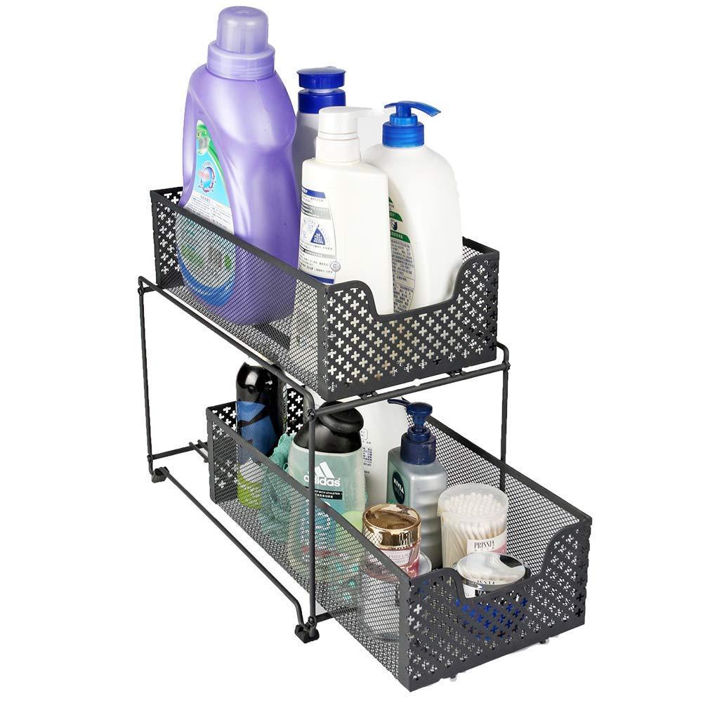 Home 2 tier organizer baskets with mesh sliding drawers ideal cabinet countertop pantry under the sink and desktop organizer for bathroom kitchen office