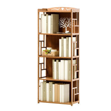 Load image into Gallery viewer, On amazon qiangda floor bookshelf student bookcase childrens bedroom bamboo file shelves magazine rack simple style 2 tiers 3 tiers 4 tiers optional size 70 x 30 x 135cm