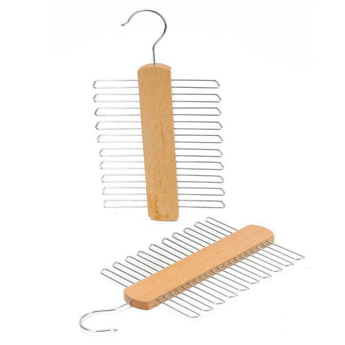 Wooden 20 Bar Tie Rack Hanger - Scarf, Belt, Accessory Organiser