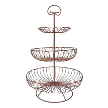 Load image into Gallery viewer, Storage organizer 3 tier metal wire fruit vegetable basket tower decorative fruit basket countertop stand kitchen counter produce organizer with top handle bronze pink