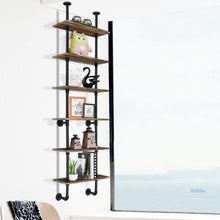 Load image into Gallery viewer, Shop giantex 6 tier industrial pipe shelves with wood rustic wall shelves vintage pipe wall shelf for bedrooms kitchens coffee shops or bar storage pickles wood grain
