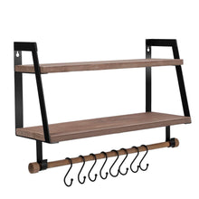 Load image into Gallery viewer, Shop halcent wall shelves wood storage shelves with towel bar floating shelves rustic 2 tier bathroom shelf kitchen spice rack with hooks for bathroom kitchen utensils
