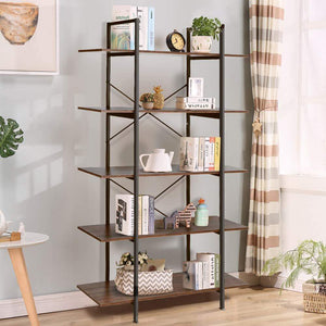 Related cocoarm 5 tier vintage industrial rustic bookshelf wall mountable bookcase in wood and metal ladder shelf for living room or office organizer storage bookshelf