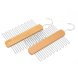 JS HANGER Multifunctional Accessories Hangers for Ties and Belts Natural Beech Wood Close End Teeth Anti-slip Hold up to 20 pcs (2-Pack)