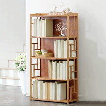 Load image into Gallery viewer, Purchase qiangda floor bookshelf student bookcase childrens bedroom bamboo file shelves magazine rack simple style 2 tiers 3 tiers 4 tiers optional size 70 x 30 x 135cm