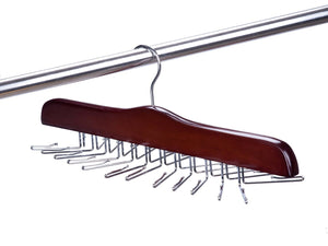 Amber Home Gugertree Wood Multifunctional Accessories Tie Belt Scarf Rack Hanger Holder Hook, Adjustable Clips for 24 Ties, 1-Pack (Chrome Hook)