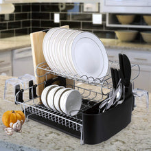 Load image into Gallery viewer, Amazon best alvorog 2 tier dish drying rack large capacity dish holder rack microfiber mat included fully customizable kitchen organizer with removable drainboard cutlery cup holder
