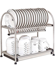 Buy now kitchen hardware collection 2 tier dish drying rack stainless steel stand on countertop draining rack 17 9 inch length 16 dish slots organizer with drainboard for cup plate bowl