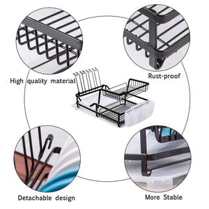 Products 2 tier dish rack dish drying rack with utensil holder and drain board wine glass holder easy storage rustproof kitchen counter dish drainer rack organizer iron