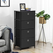 Load image into Gallery viewer, Organize with songmics 4 tier dresser drawer unit cabinet with 4 easy pull fabric drawers storage organizer with metal frame and wooden tabletop for living room closet hallway black ults04h