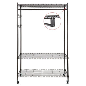 Save on homdox 3 tiers large size heavy duty wire shelving garment rolling rack clothing rack with double clothes rods and lockable wheels 1 pair side hooks black