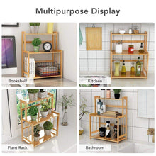 Load image into Gallery viewer, Explore 3 tier standing spice rack little tree kitchen bathroom countertop storage organizer bamboo spice bottle jars rack holder with adjustable shelf bamboo