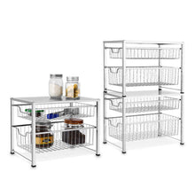 Load image into Gallery viewer, Online shopping bextsware under sink cabinet organizer with 2 tier wire grid sliding drawer multi function stackable mesh storage organizer for kitchen counter desktop bathroomchrome