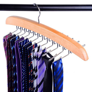 SunTrade Wooden Tie Hanger,24 Tie Organizer Rack Hanger Holder Hook (Beige, 24 Hooks)