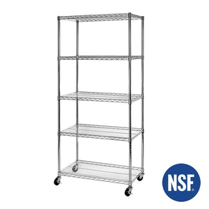 Top seville classics ultradurable commercial grade 5 tier nsf certified steel wire shelving with wheels 36 w x 18 d x 72 h x x plated