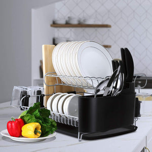 Amazon alvorog 2 tier dish drying rack large capacity dish holder rack microfiber mat included fully customizable kitchen organizer with removable drainboard cutlery cup holder